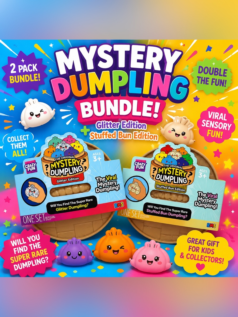2 BUNDLE! Mystery Dumpling Bundle - Stuffed Bun and Glitter Editions **RMS